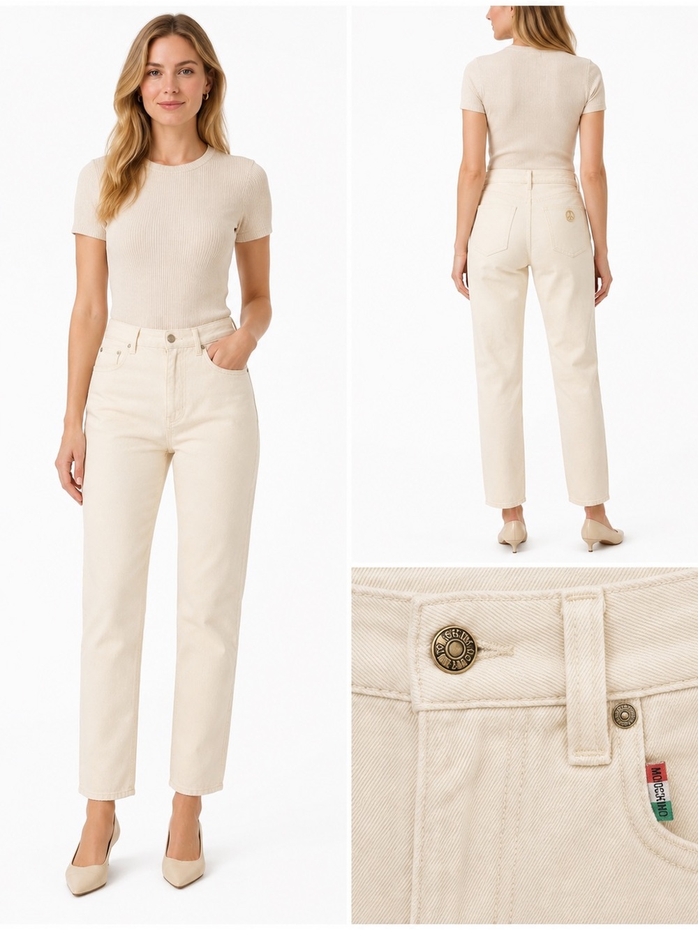 Size 32 Moschino Jeans Women’s Vintage Beige Straight Leg Pants Y2K Italy - Picture 2 of 9